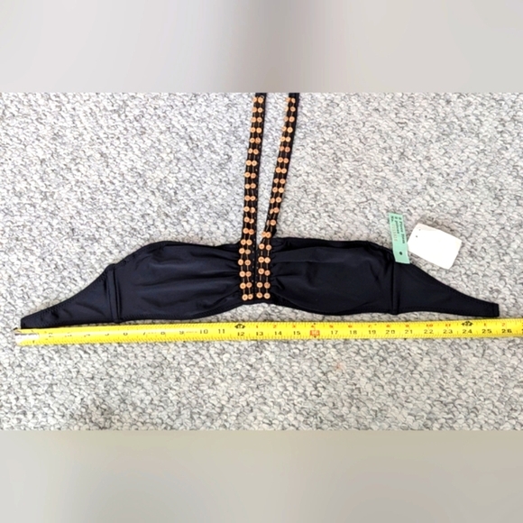 NWT Womens (Size Medium) Black Tube Top Bikini With Shell Buttons & Gold Accents - Picture 11 of 16